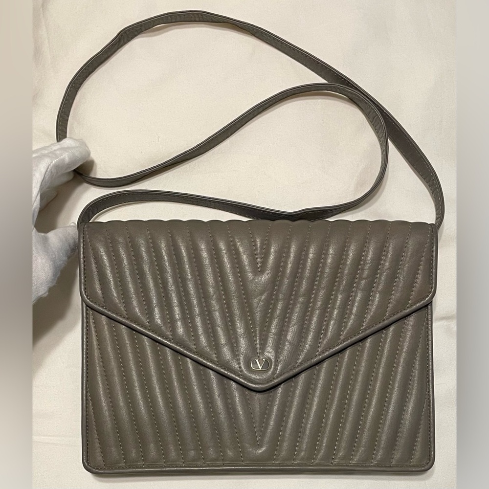 Valentino Garavani Authentic Vintage Olive Green-Gray Quilted Shoulder Bag